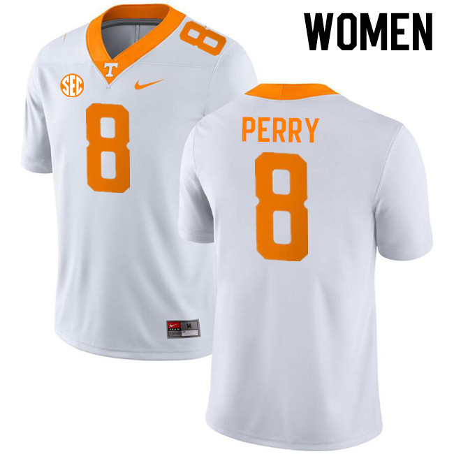 Women #8 Kalib Perry Tennessee Volunteers College Football Jerseys Stitched-White